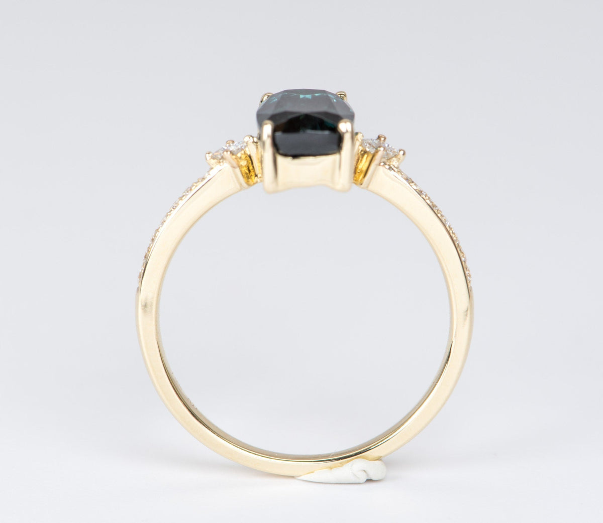 1.73ct Indicolite Tourmaline and Diamond Engagement Ring 14K Yellow Gold OOAK Alternative Bride Unique Gift For Her Modern Bride R6225 Aurora Designer