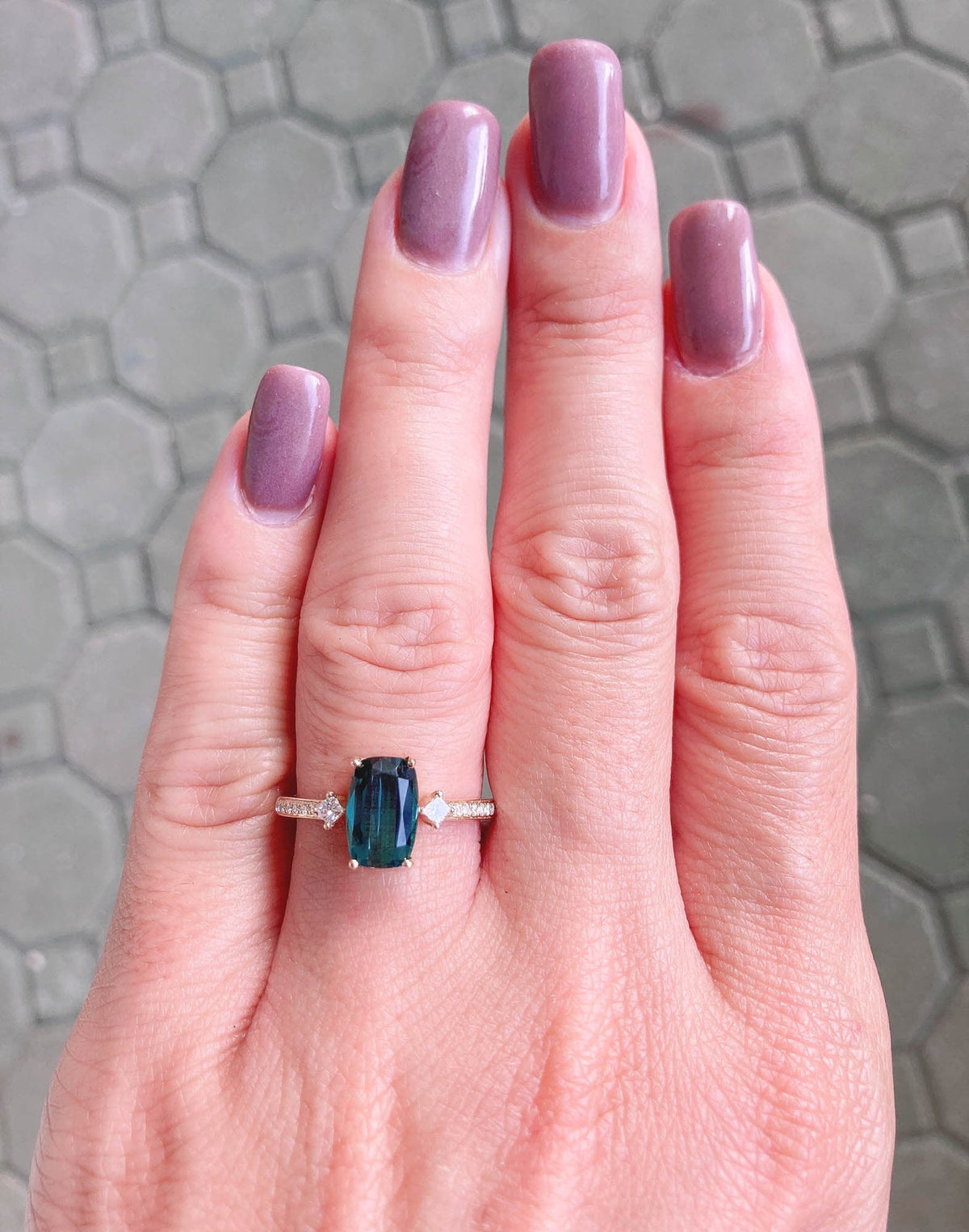 1.73ct Indicolite Tourmaline and Diamond Engagement Ring 14K Yellow Gold OOAK Alternative Bride Unique Gift For Her Modern Bride R6225 Aurora Designer