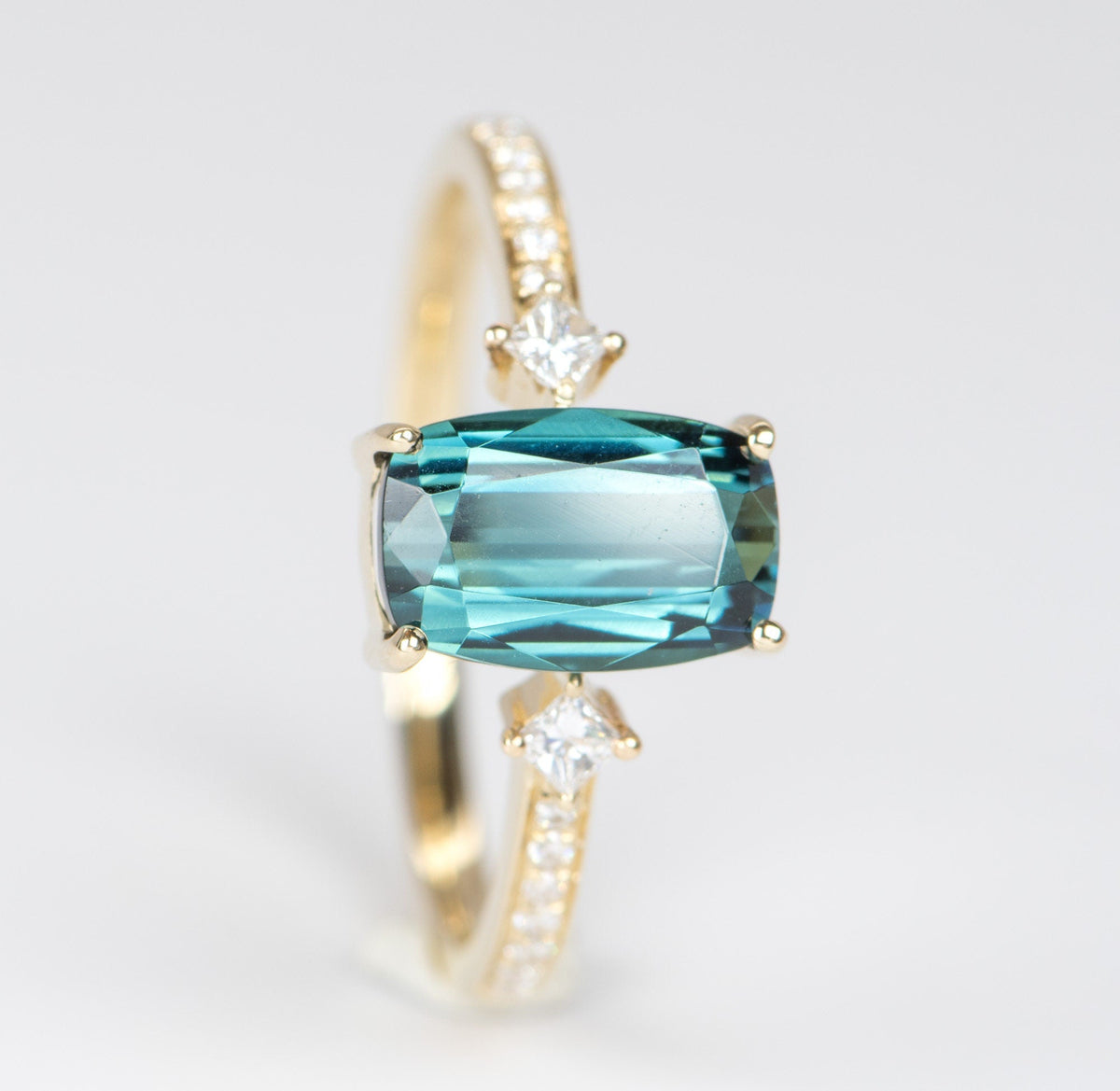 1.73ct Indicolite Tourmaline and Diamond Engagement Ring 14K Yellow Gold OOAK Alternative Bride Unique Gift For Her Modern Bride R6225 Aurora Designer