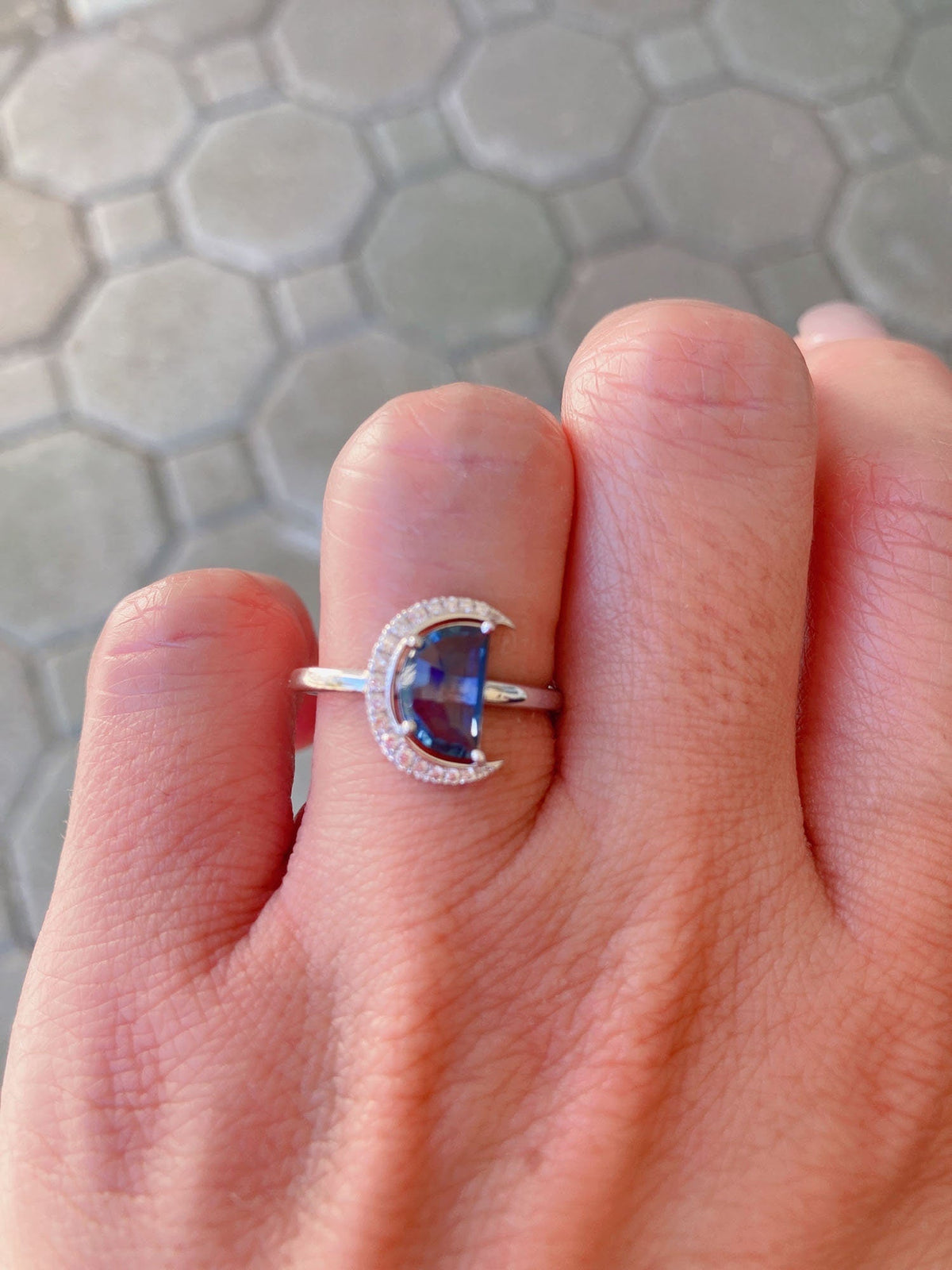 1.64ct Montana Sapphire Half Moon with Diamond Halo 14K Yellow Gold Engagement Ring OOAK Celestial Gift For Her September Birthstone R6222 Aurora Designer