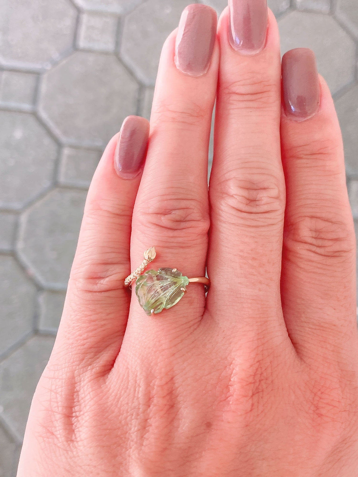 2.88ct Tourmaline Carved Flower with Lotus Stem 14K Yellow Gold Open End Ring OOAK Gift For Her Statement Ring Unique Gift R6211 Aurora Designer