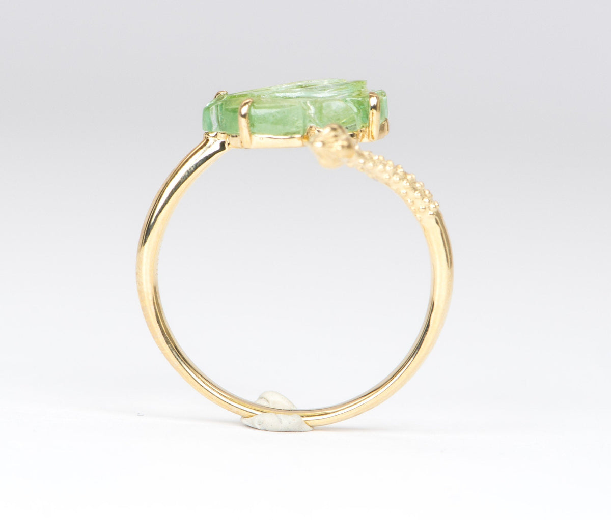 2.88ct Tourmaline Carved Flower with Lotus Stem 14K Yellow Gold Open End Ring OOAK Gift For Her Statement Ring Unique Gift R6211 Aurora Designer