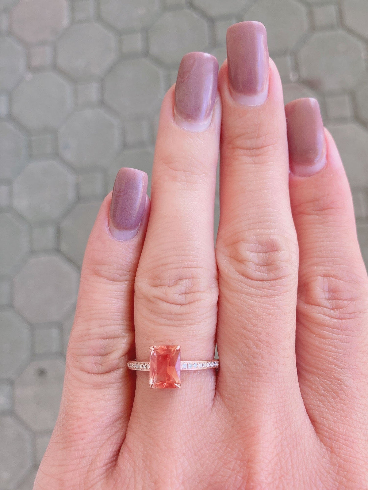 1.23ct Red Oregon Sunstone with Diamond Pave Band 14K Rose Gold Engagement Ring OOAK Alternative Bride Gift For Her Modern Bride R6233 Aurora Designer