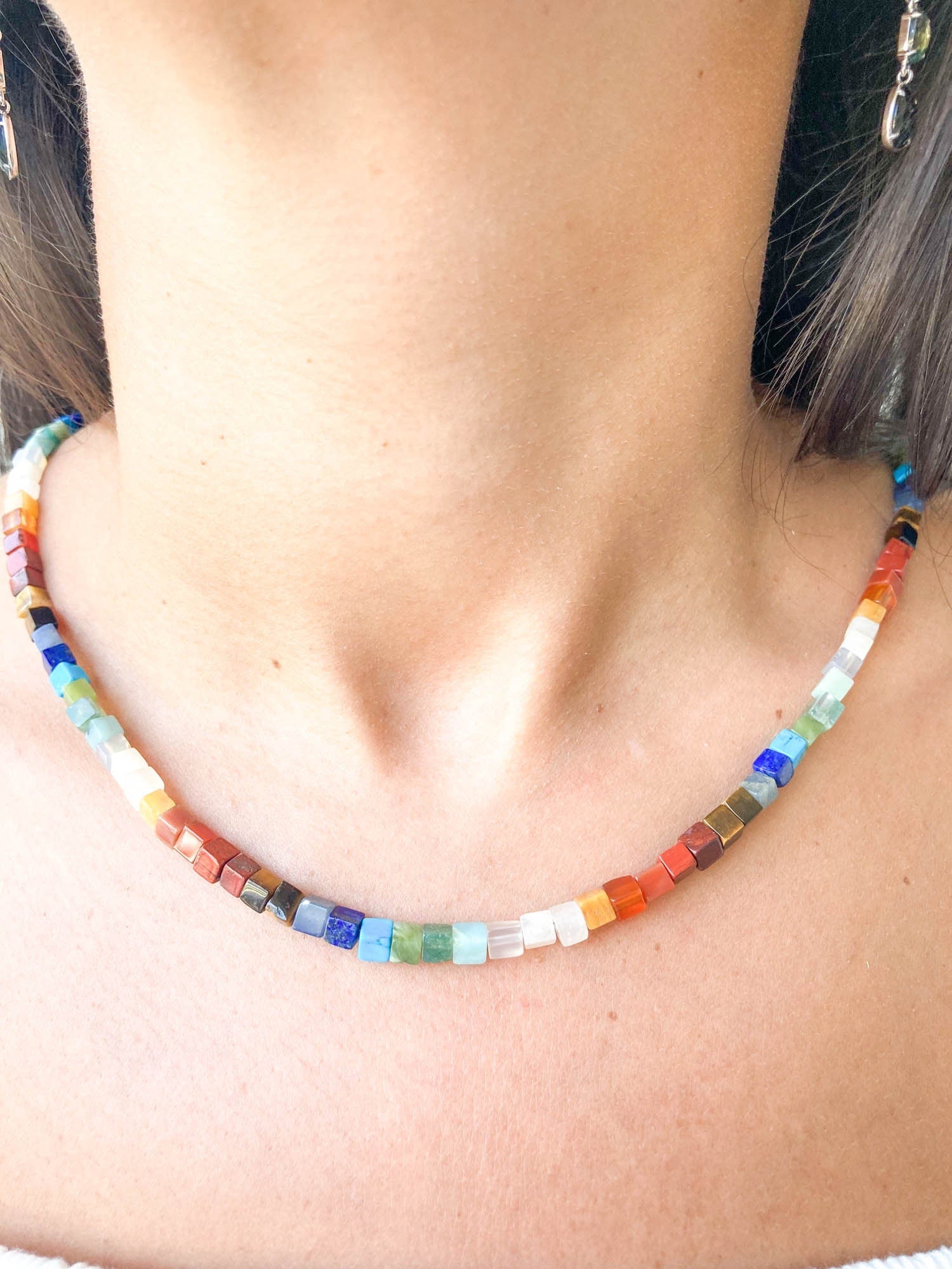 Rainbow Necklace: Faceted Ombre Multi Color Gemstones, Adjustable
