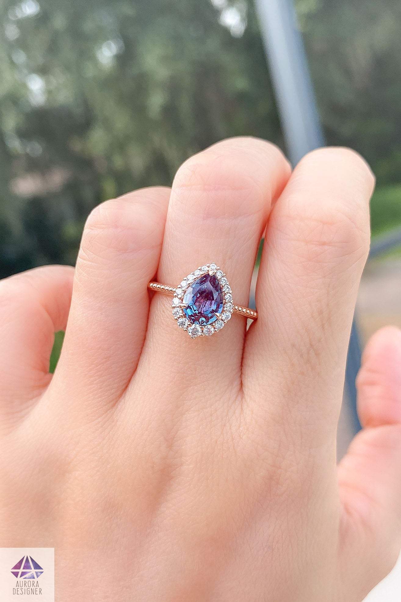 Lab-created Alexandrite Bezel Bypass Solitaire Engagement Ring