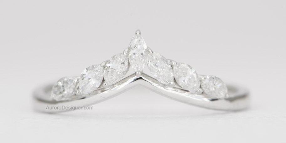 Marquise Diamond Crown Ring 14K Gold Unique Wedding Band AD1497