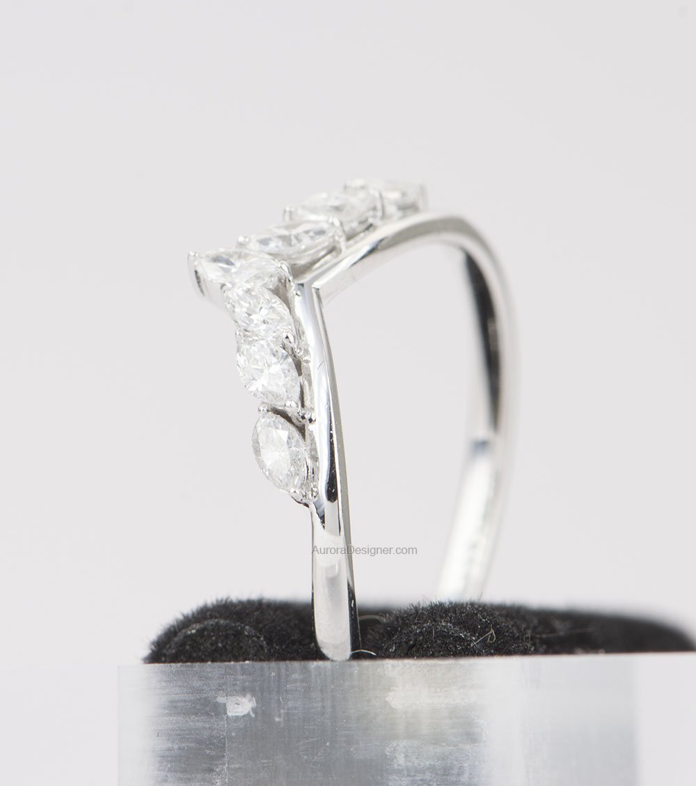 Marquise Diamond Crown Ring 14K Gold Unique Wedding Band AD1497