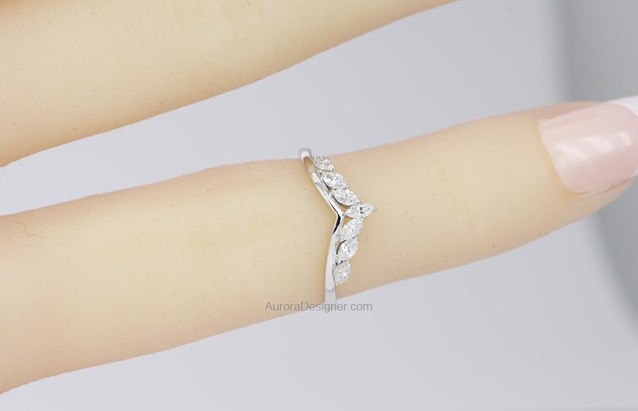 Marquise Diamond Crown Ring 14K Gold Unique Wedding Band AD1497