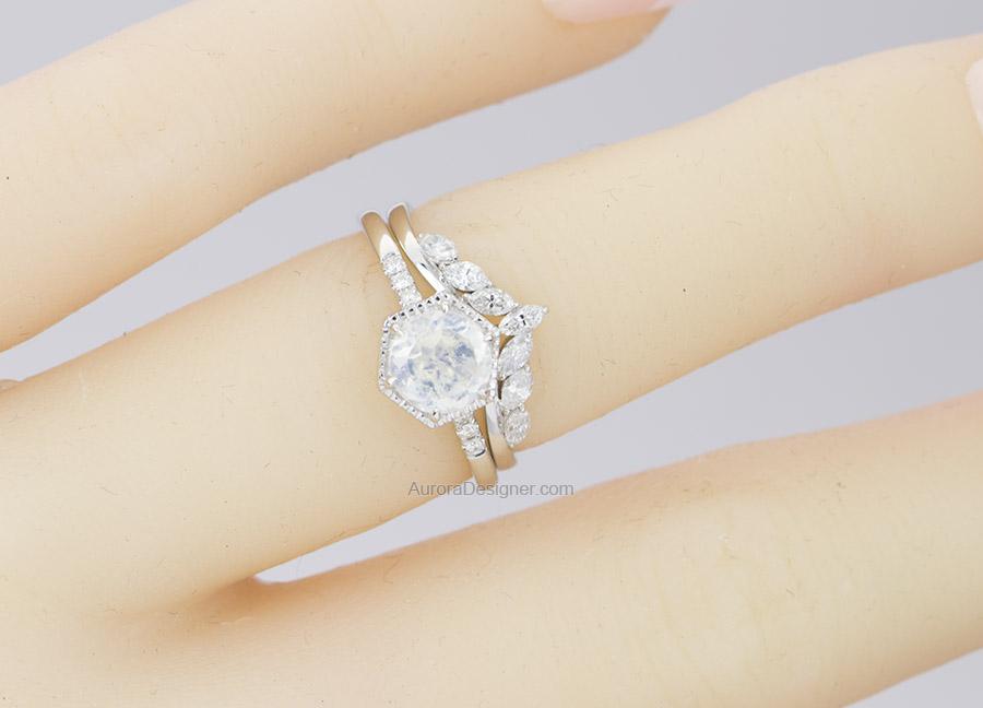 Marquise Diamond Crown Ring 14K Gold Unique Wedding Band AD1497