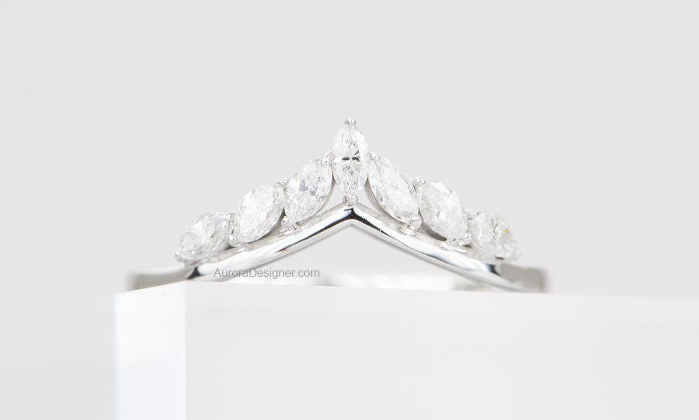 Marquise Diamond Crown Ring 14K Gold Unique Wedding Band AD1497