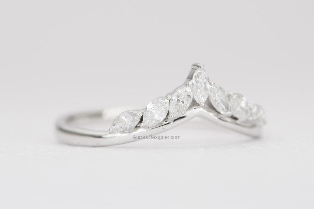 Marquise Diamond Crown Ring 14K Gold Unique Wedding Band AD1497