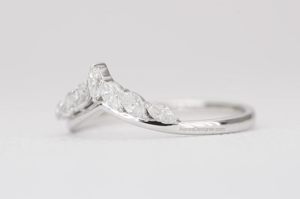 Marquise Diamond Crown Ring 14K Gold Unique Wedding Band AD1497
