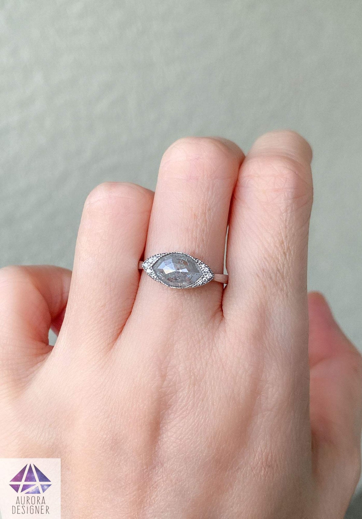 Marquise Diamond Engagement Ring 14K White Gold Milgrain Bezel Set East-West Side Diamonds AD2226