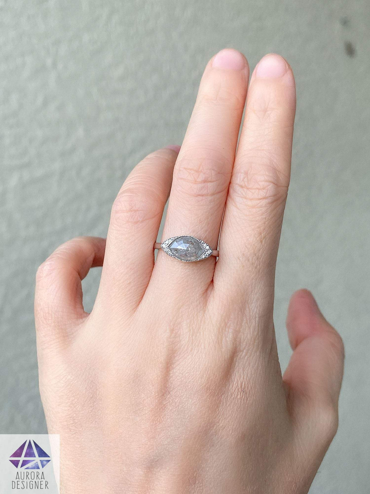 Marquise Diamond Engagement Ring 14K White Gold Milgrain Bezel Set East-West Side Diamonds AD2226