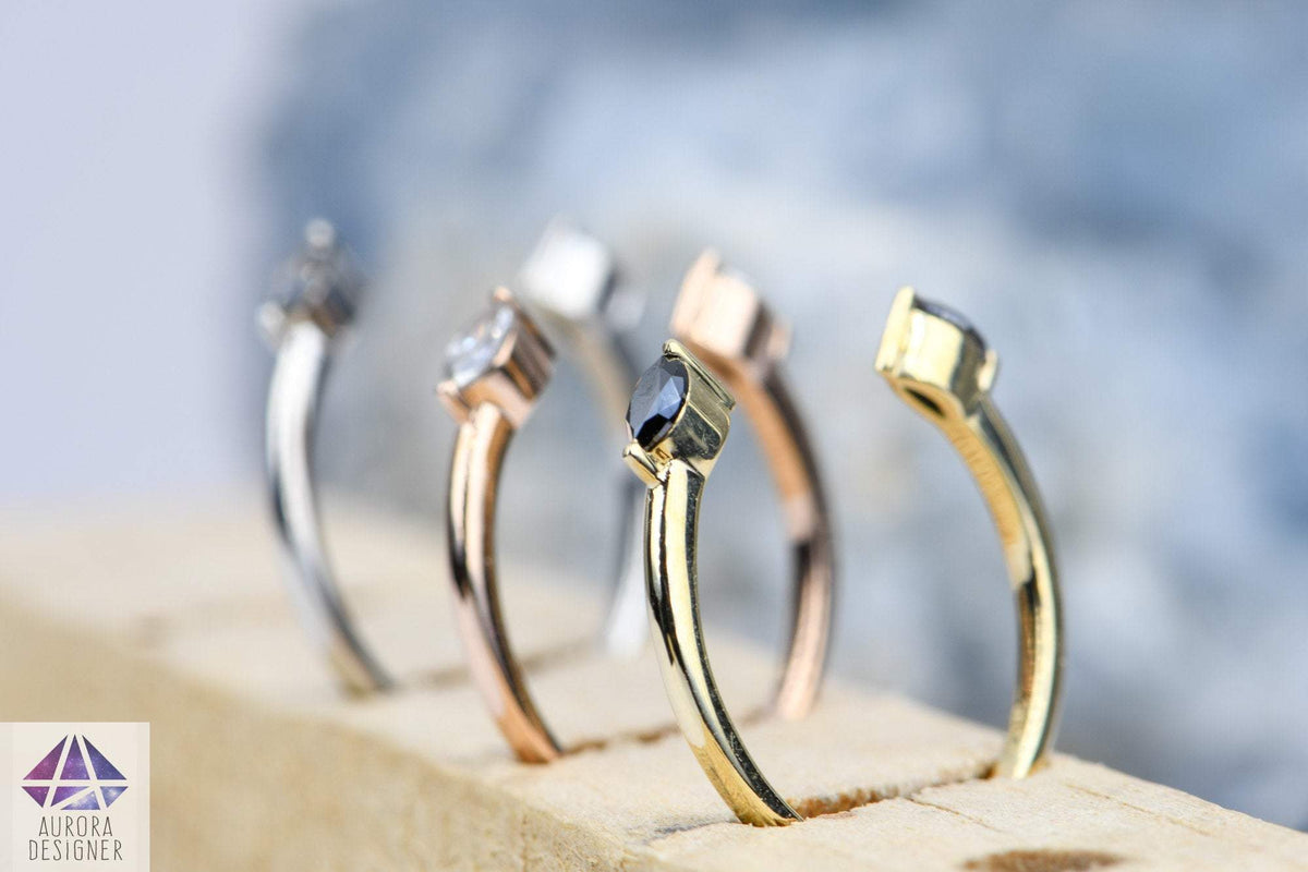 Marquise Diamond Open End Claw Ring 14K Gold Wedding Band Milky White Black Salt and Pepper AD1811G