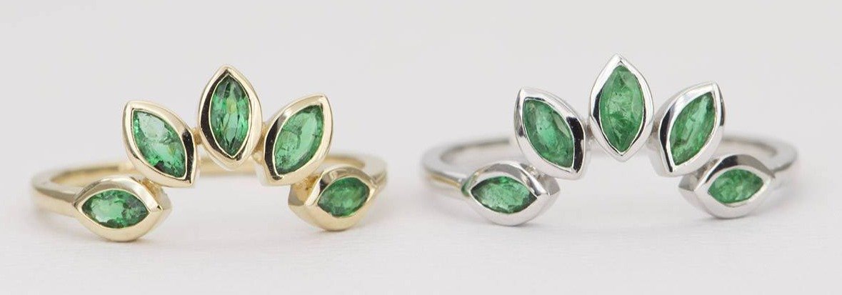 Marquise Emerald Ring 14K Gold Unique Wedding Band Curve Crown Nesting Rings Stacking Stackable Christmas Gift Ideas AD1263-2