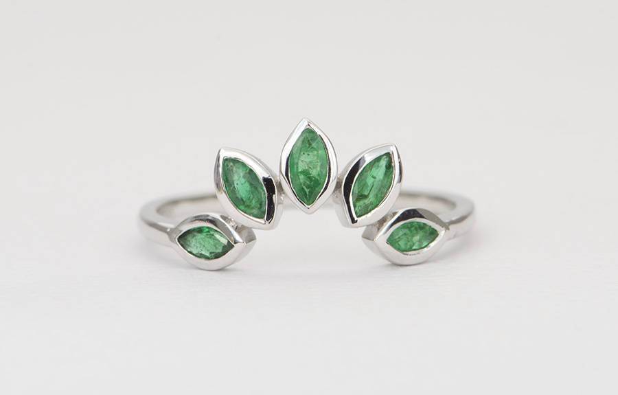 Marquise Emerald Ring 14K Gold Unique Wedding Band Curve Crown Nesting Rings Stacking Stackable Christmas Gift Ideas AD1263-2