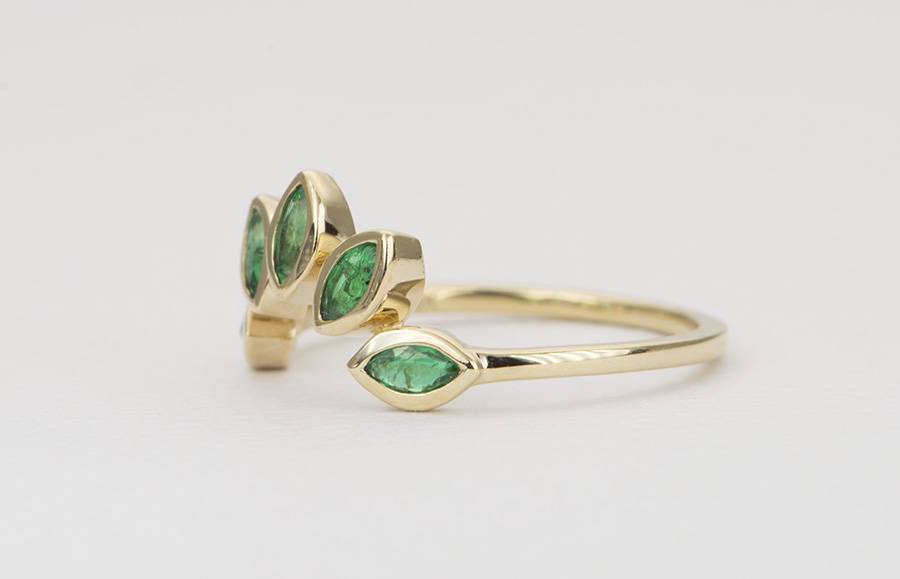 Marquise Emerald Ring 14K Gold Unique Wedding Band Curve Crown Nesting Rings Stacking Stackable Christmas Gift Ideas AD1263-2
