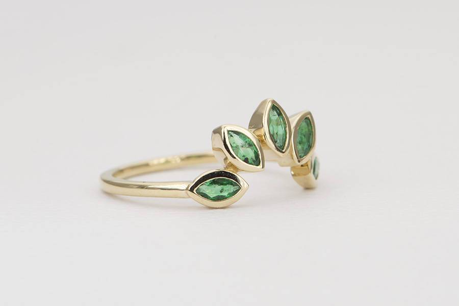 Marquise Emerald Ring 14K Gold Unique Wedding Band Curve Crown Nesting Rings Stacking Stackable Christmas Gift Ideas AD1263-2