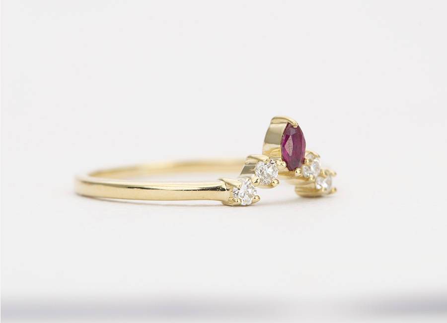 Marquise Ruby Diamond Crown 14K Gold Wedding Band Curve Tiara Ring AD1446R