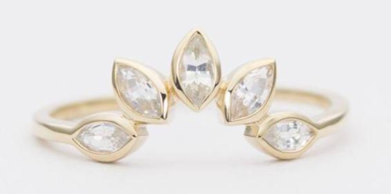 Aurora Designer - Marquise White Sapphire 14K Gold Wedding Band Curve Crown  Ring AD1266