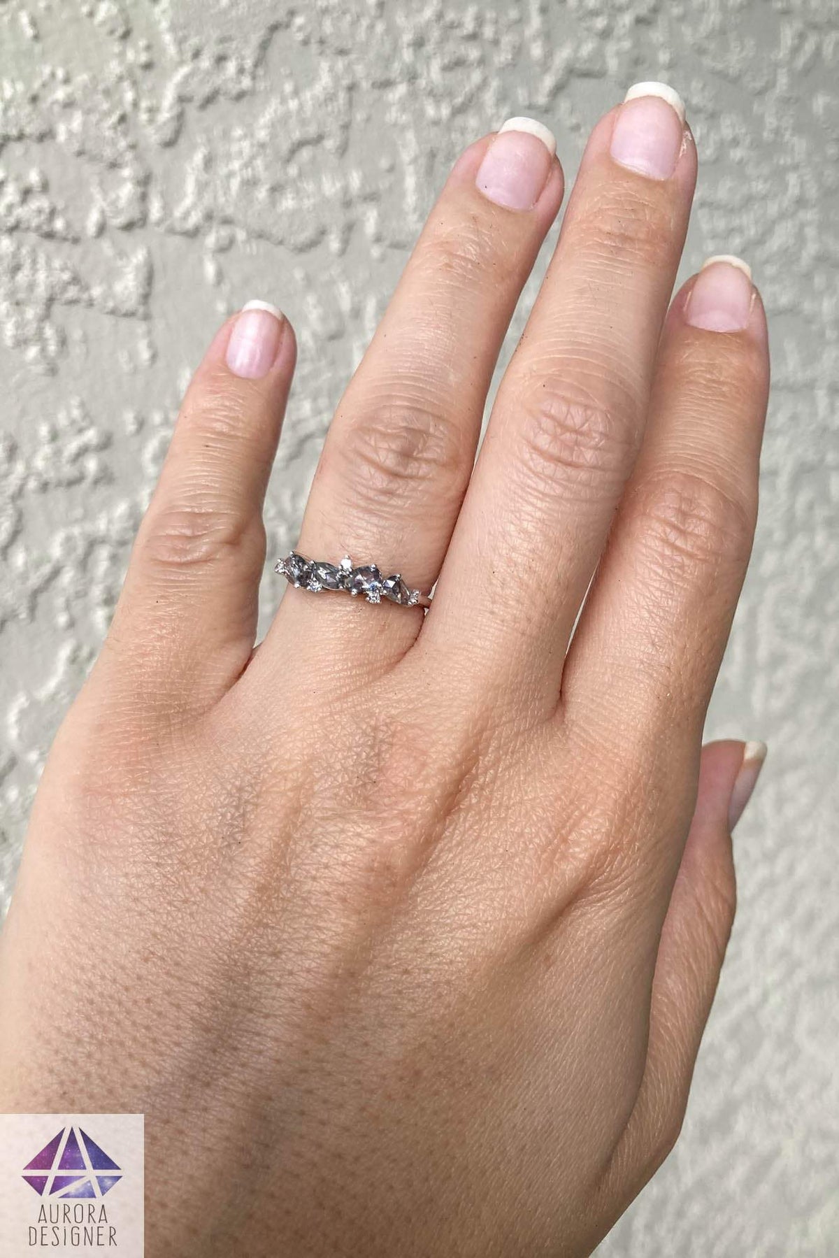 Mixed Shape Salt and Pepper Diamond Cluster Ring 14K Gold Unique Wedding Band Oval Pear AD1469SP