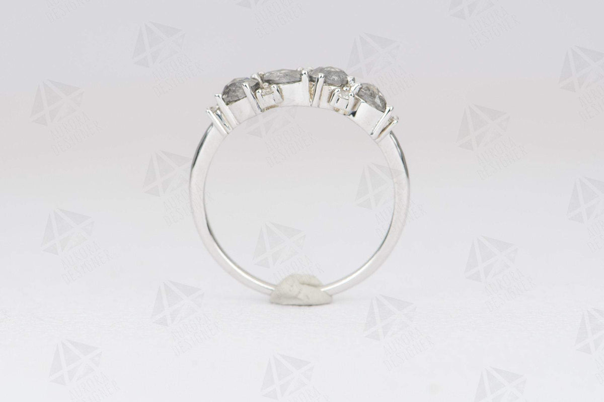 Mixed Shape Salt and Pepper Diamond Cluster Ring 14K Gold Unique Wedding Band Oval Pear AD1469SP