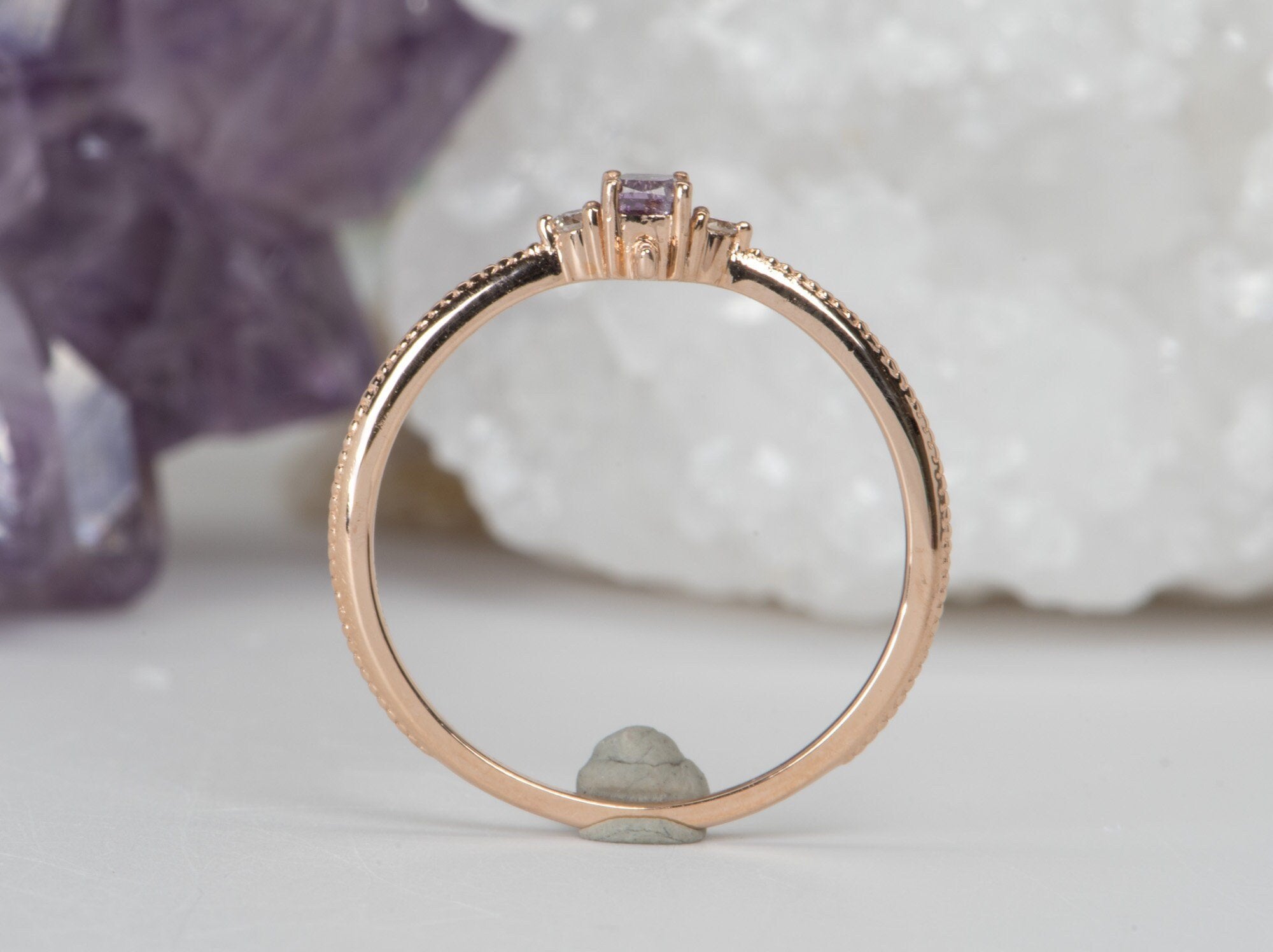 Natural Pink Diamond Wedding Ring 14k Rose Gold Band