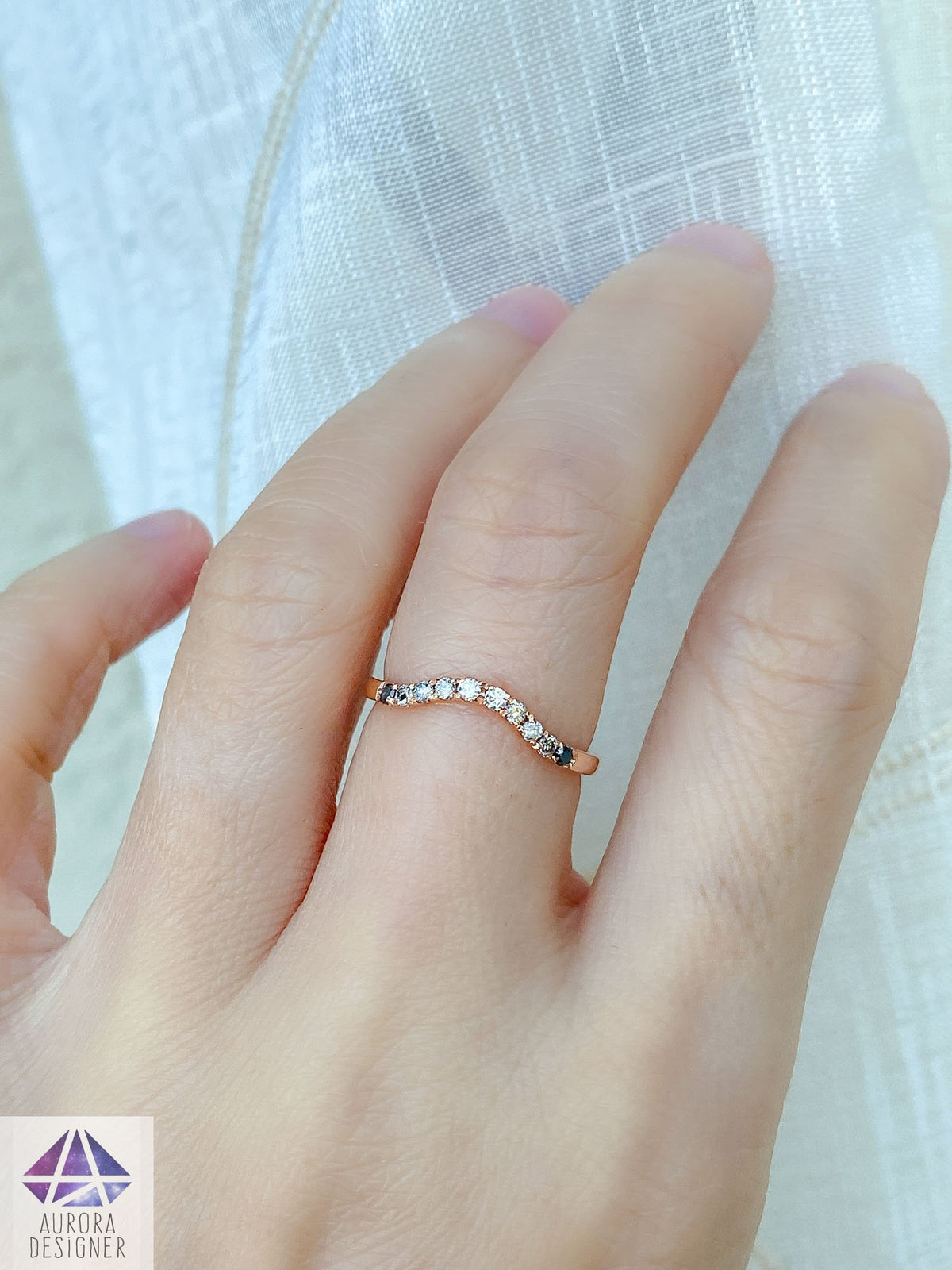 Ombré Diamond Curved Wedding Band 14K Gold Black Gray White Unique Ring Guard Enhancer AD1802