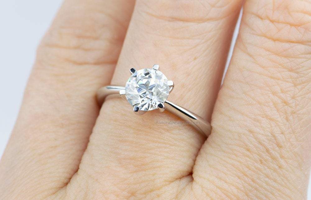 One-Carat Moissanite Engagement Ring 14K Gold 6-Prong Setting Diamond Alternative AD1737