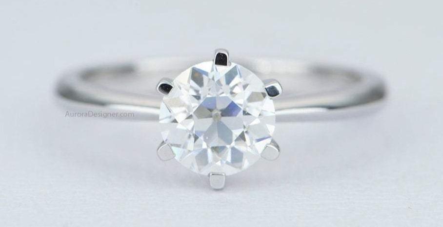 One-Carat Moissanite Engagement Ring 14K Gold 6-Prong Setting Diamond Alternative AD1737
