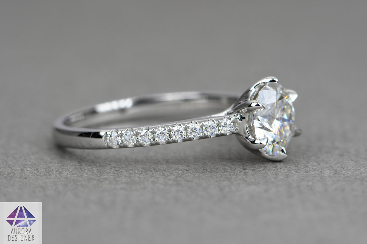 One-Carat Moissanite Engagement Ring 14K Gold 6-Prong Tulip Basket Setting Diamond AD1961