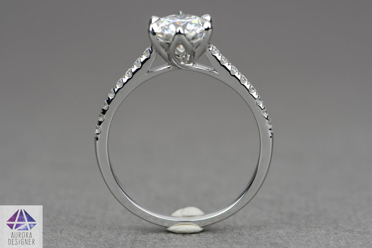 One-Carat Moissanite Engagement Ring 14K Gold 6-Prong Tulip Basket Setting Diamond AD1961