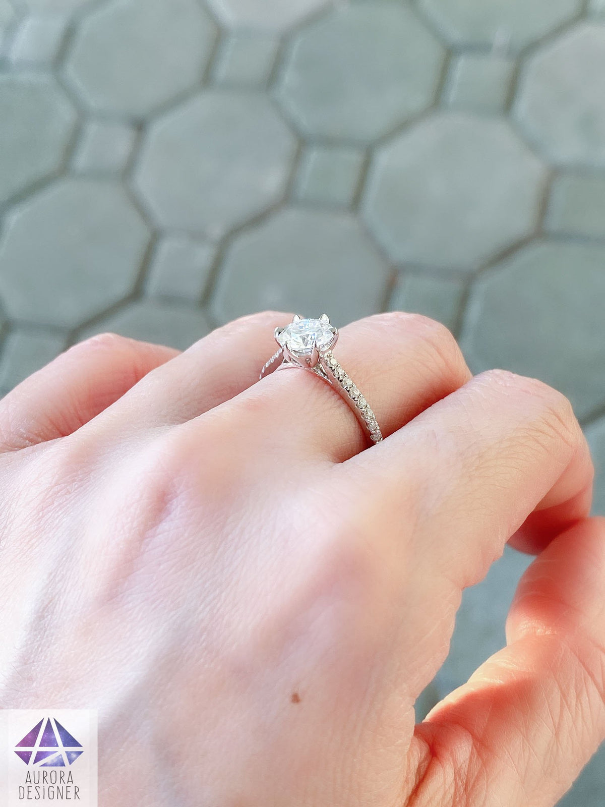 One-Carat Moissanite Engagement Ring 14K Gold 6-Prong Tulip Basket Setting Diamond AD1961