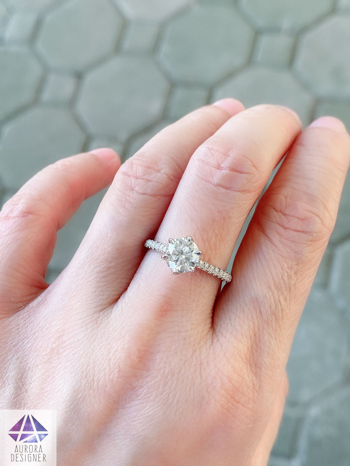 One-Carat Moissanite Engagement Ring 14K Gold 6-Prong Tulip Basket Setting Diamond AD1961