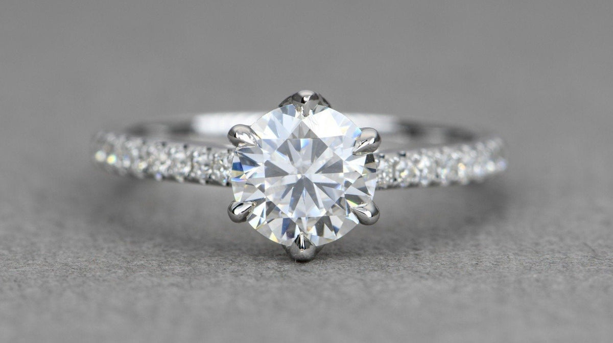 One-Carat Moissanite Engagement Ring 14K Gold 6-Prong Tulip Basket Setting Diamond AD1961