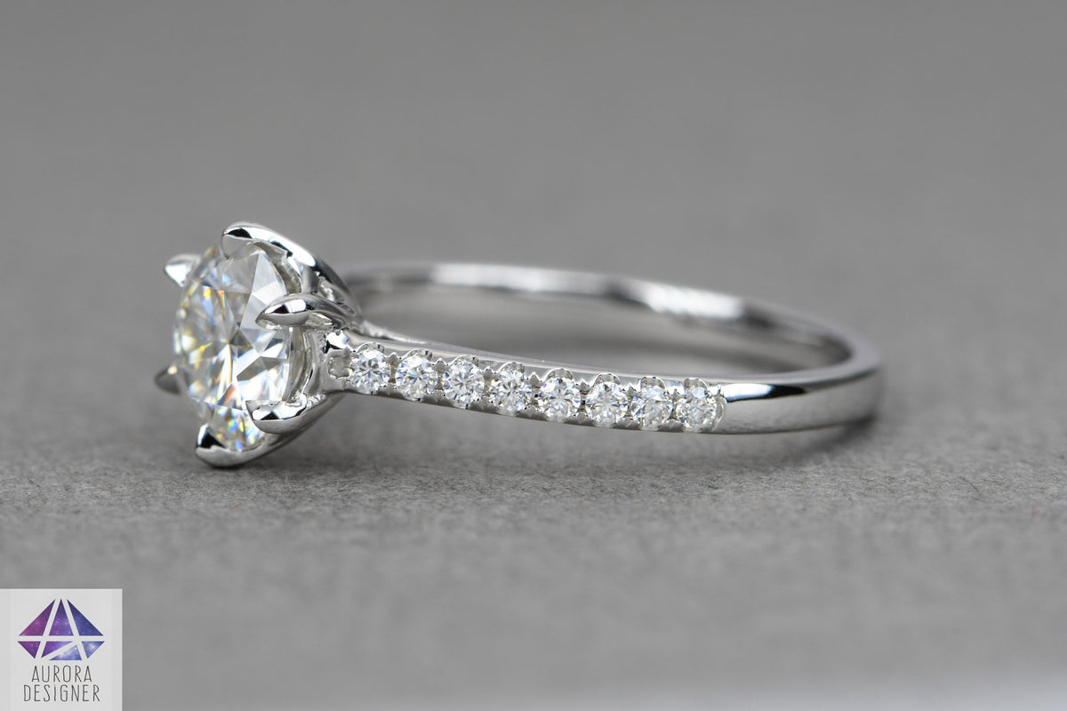 One-Carat Moissanite Engagement Ring 14K Gold 6-Prong Tulip Basket Setting Diamond AD1961