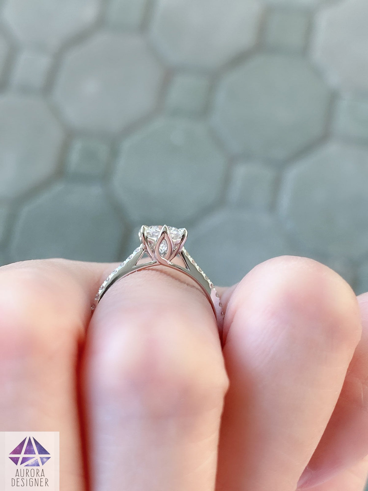 One-Carat Moissanite Engagement Ring 14K Gold 6-Prong Tulip Basket Setting Diamond AD1961