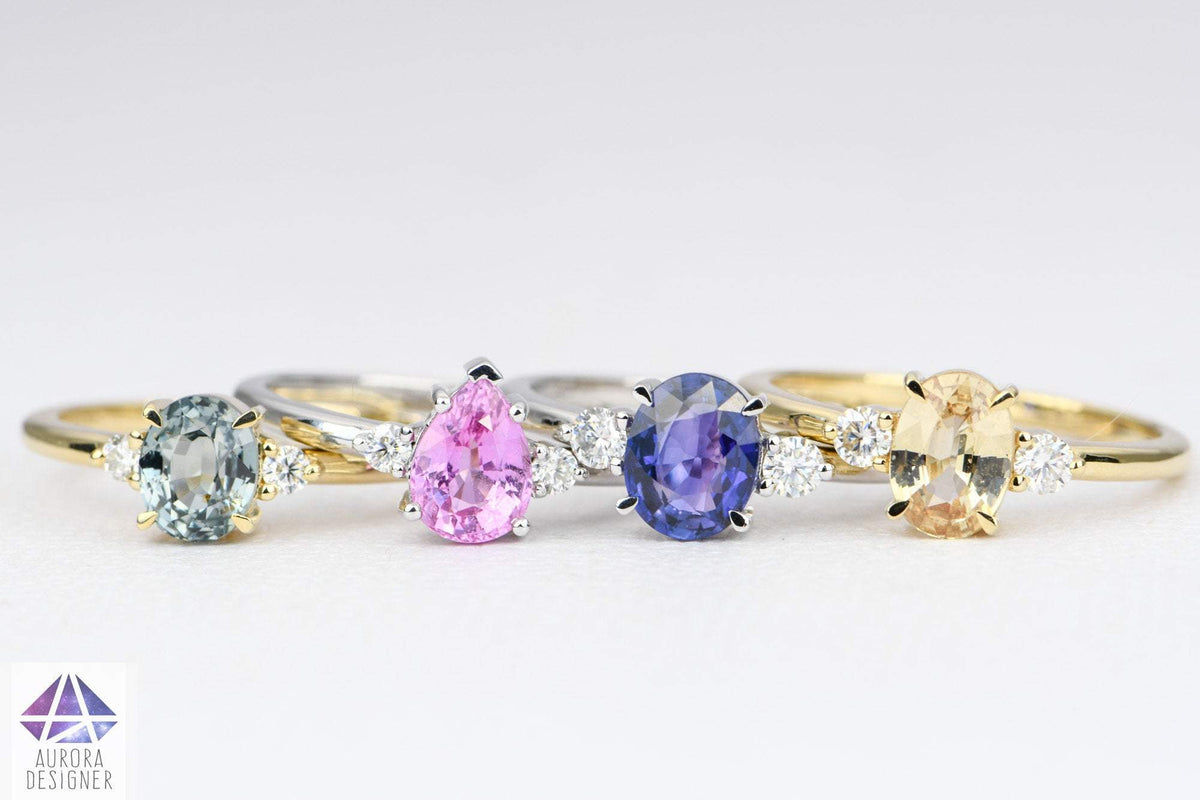 Oval Yellow Sapphire Sapphire Trio Ring 14K Yellow Gold Engagement Ring Moissanite Sides AD1801-12