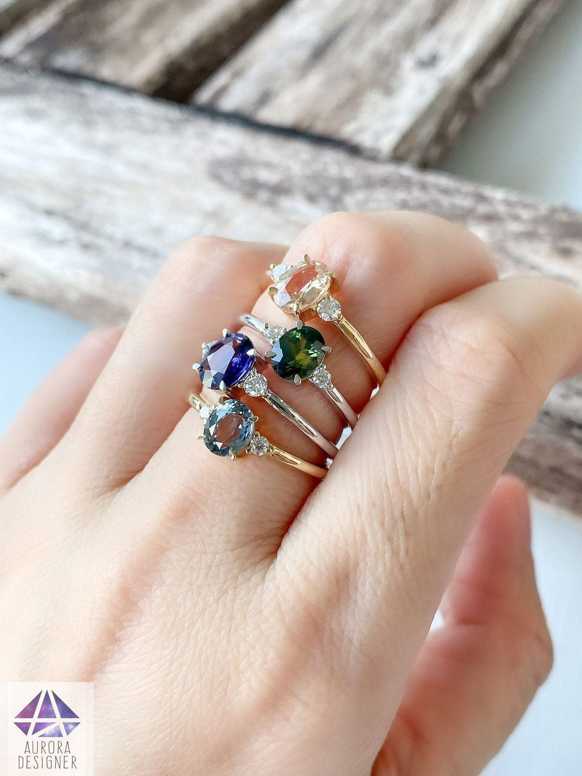 Oval Yellow Sapphire Sapphire Trio Ring 14K Yellow Gold Engagement Ring Moissanite Sides AD1801-12