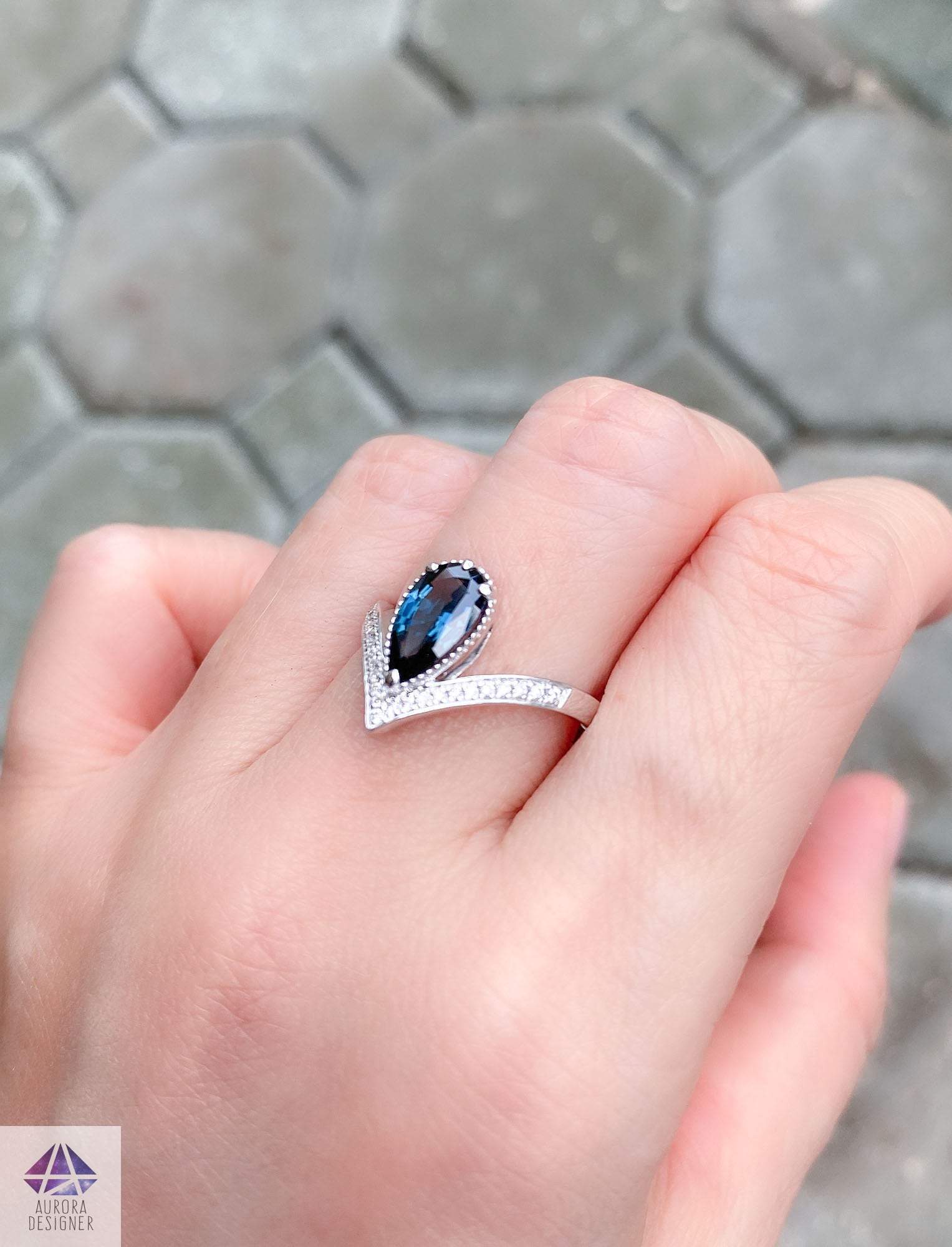 Pear-Shaped Lab-Created Opal and Diamond Accent Layered