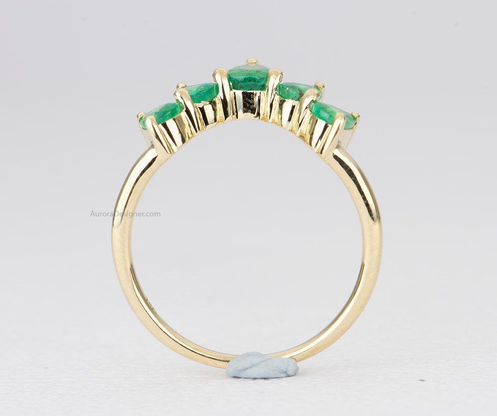 Pear Shape Emerald Ring 14K Gold Unique Wedding Band Curve Crown Tiara Ring Guard AD1456E