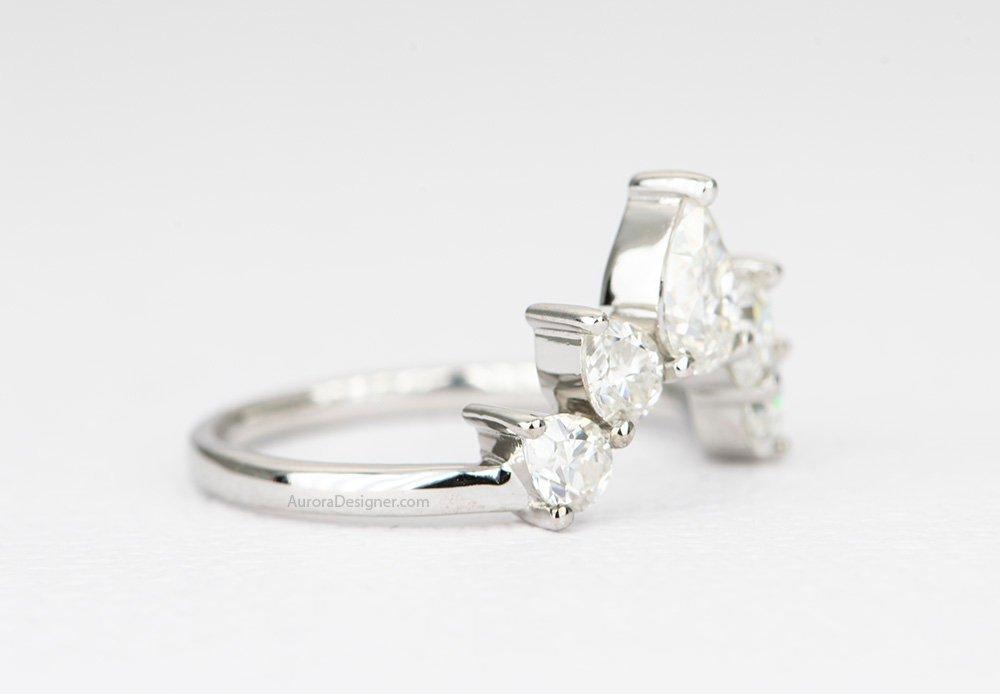 Pear Shape Moissanite 14K Gold Wedding Band Curve Crown Tiara Unique Ring Guard Enhancer AD1456MS