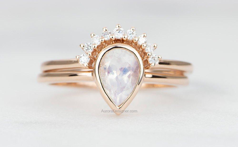 Natural moonstone engagement ring rose gold 14K/18K moonstone ring dia –  Ohjewel