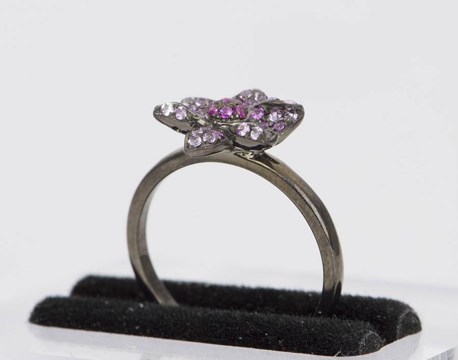 Pink Sapphire Ring Gradient Ombré Flower Floral 14K Gold Unique Wedding Band Engagement Micro Pave Christmas Gift for Her AD1358
