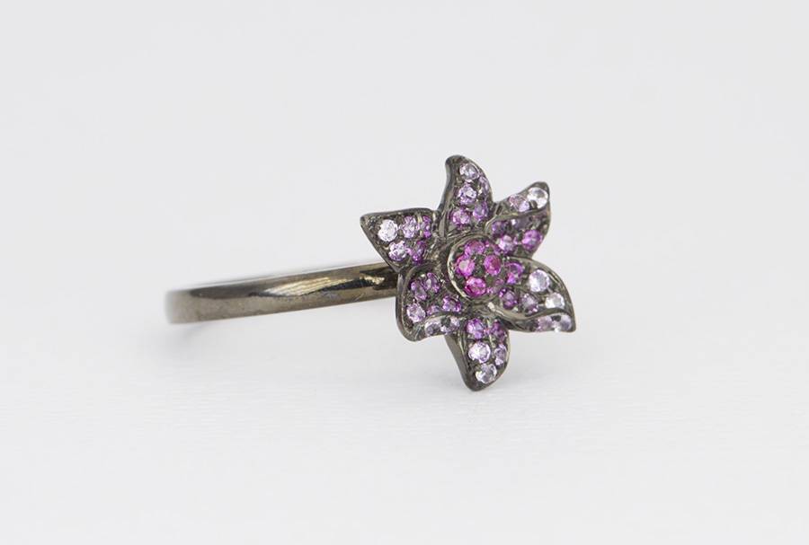 Pink Sapphire Ring Gradient Ombré Flower Floral 14K Gold Unique Wedding Band Engagement Micro Pave Christmas Gift for Her AD1358