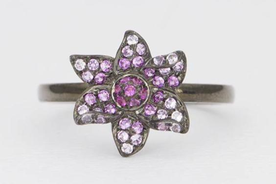 Pink Sapphire Ring Gradient Ombré Flower Floral 14K Gold Unique Wedding Band Engagement Micro Pave Christmas Gift for Her AD1358
