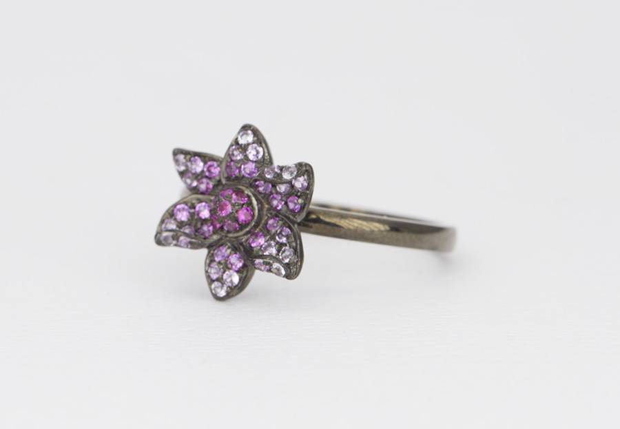 Pink Sapphire Ring Gradient Ombré Flower Floral 14K Gold Unique Wedding Band Engagement Micro Pave Christmas Gift for Her AD1358