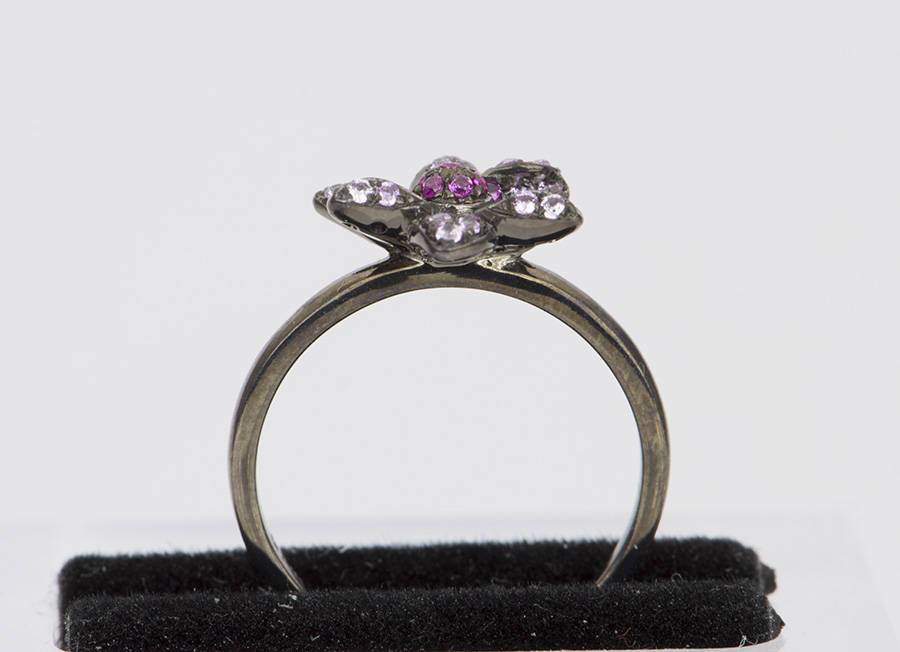 Pink Sapphire Ring Gradient Ombré Flower Floral 14K Gold Unique Wedding Band Engagement Micro Pave Christmas Gift for Her AD1358