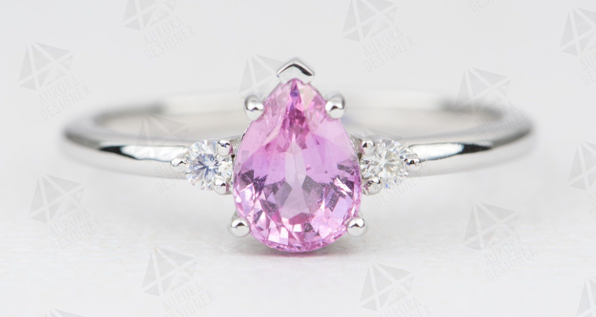Pink Sapphire & Diamond Engagement Ring 1/4 ct tw Round & Baguette-Cut 14K  Rose Gold